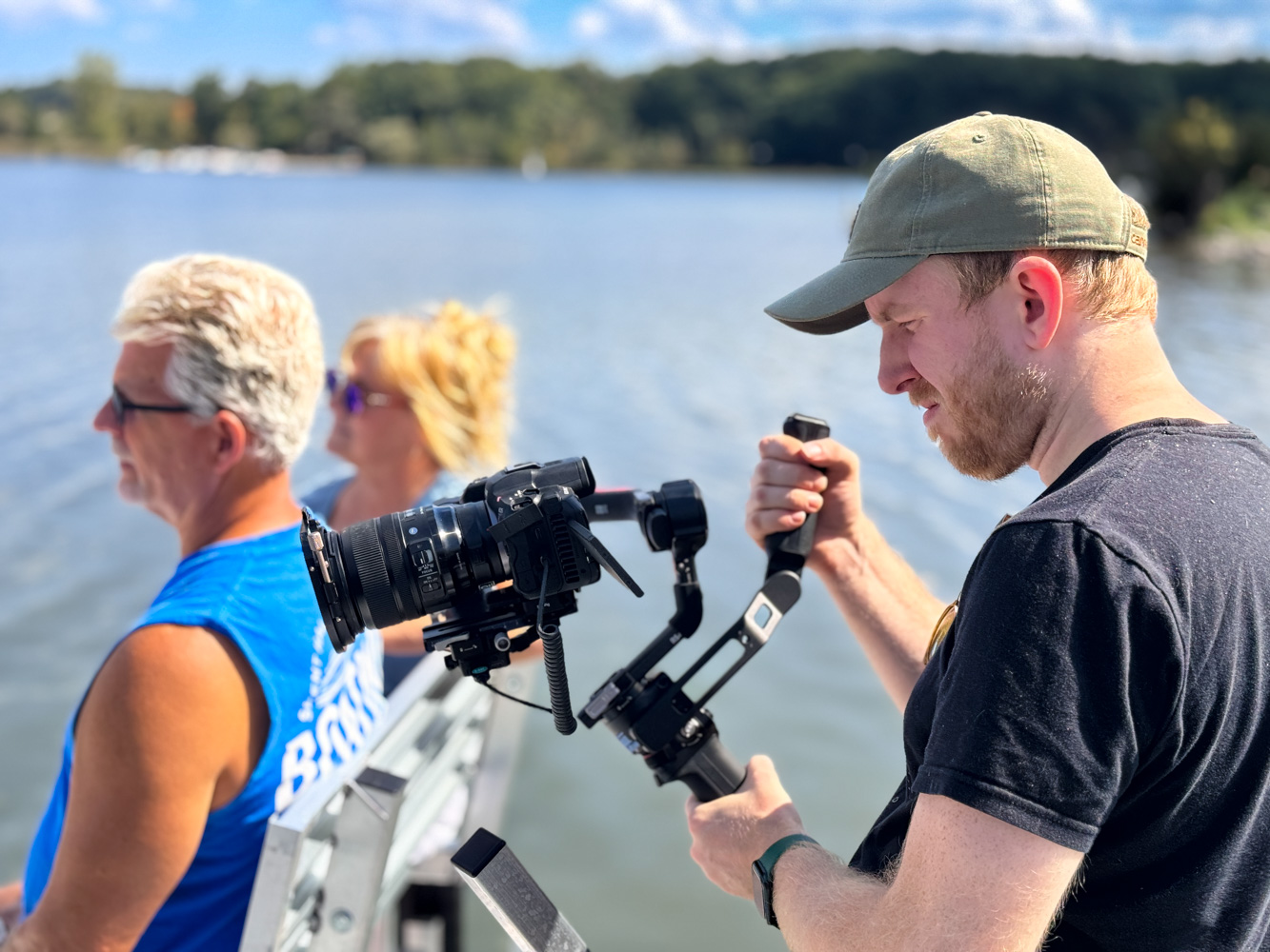 OnCall Content Club Creator filming on-location with custom gimbal camera rig